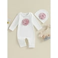 thumbnail image 3 of Hirigin Infant Baby Girl Jumpsuit Clothes Long Sleeve 3D Flower Solid Color Romper + Hat 0 3 6 12 18 Months Cute Outfit Sets, 3 of 8