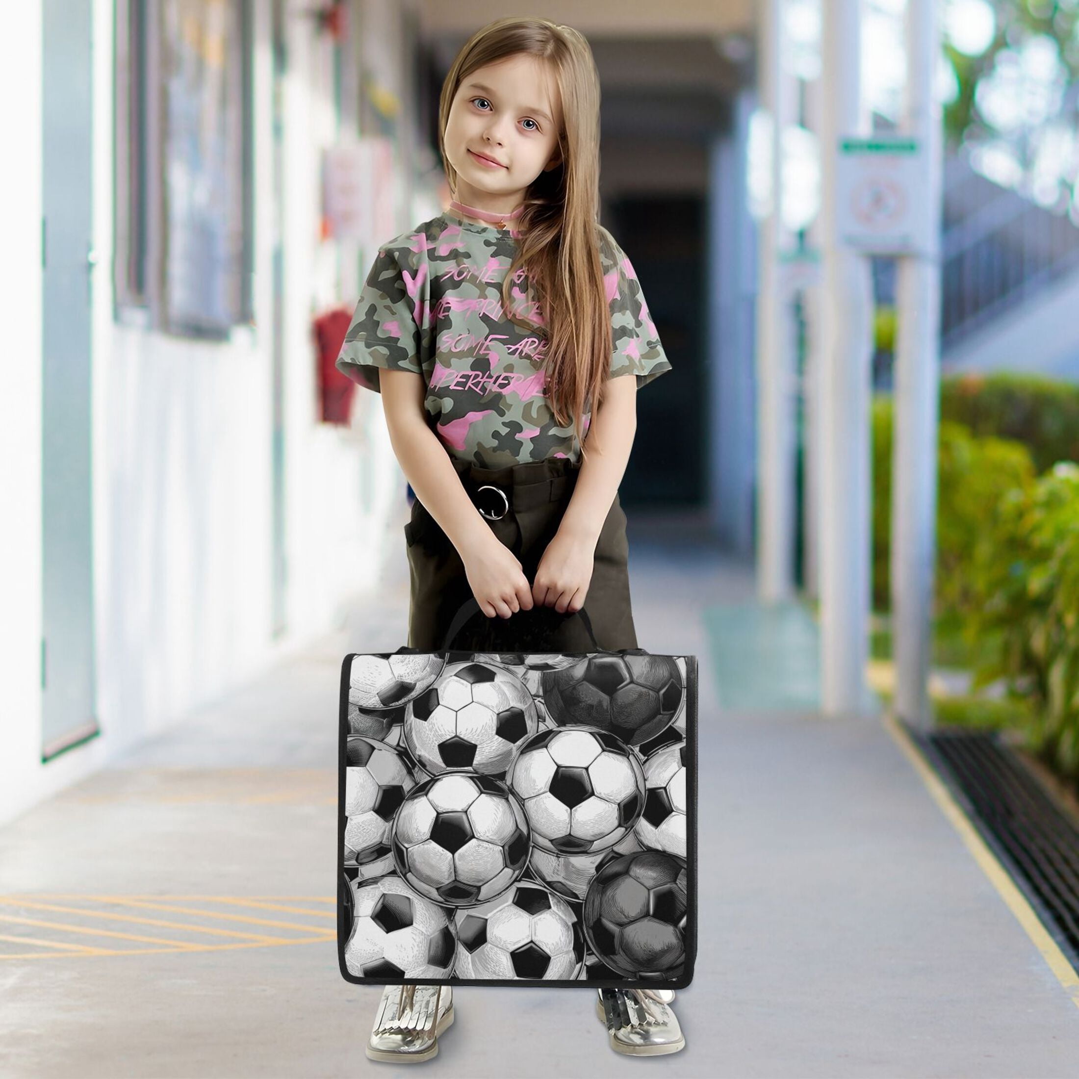 3 Ring Zipper Binder Stationery Organizer for Study Work Home Travel, All-Purpose File Folder Storage Bag for Daily Document Organization Vintage Soccer Ball Collage