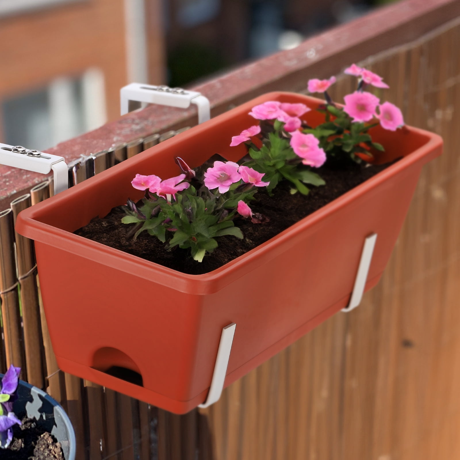 Railing Planter Box, Balcony Planters Railing Hanging, Window Boxes Planter with Adjustable Brackets, 16.9 Inches Deck Railing Hanging Flower Boxes, for Outdoor Railngs Balcony Patio