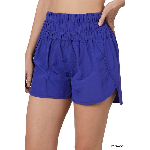 TheLovely Women's Casual Windbreaker Smocked Waistband Running Active Gym Shorts w/Built-In Inner Brief