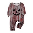 thumbnail image 3 of Family Pajamas Matching Sets - 2 piece Halloween Spooky Face Print Short Sleeved Top Pants Loungewear Set, Matching Halloween Pjs for Family Halloween Nights for 12 Months Pjs, 3 of 4