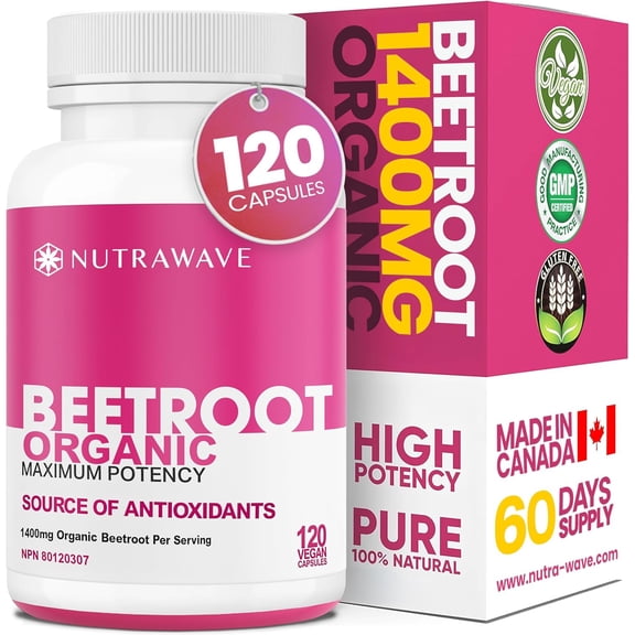 Nutrawave Organic Beetroot Capsules 1400Mg – Nitric Oxide Booster – Flavorless – 120 Count