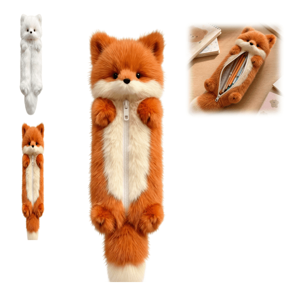 Plush Animal Shaped Pencil Pouch, Soft Fabric Writing Case, Durable Polyester Storage Bag for Stationery & Daily Supplies