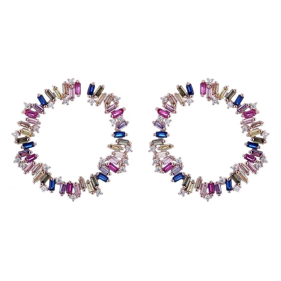 Amy and Annette 14K Rose Gold Plated Multi-Color Emerald Cut Hoop Earring with crystals from Swarovski over Sterling Silver