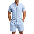 thumbnail image 2 of Maqroz 2 Piece Linen Shorts Set for Men Button Down Short Sleeve Shirt Elastic Waist Shorts Fashion Solid Casual Breathable Daily Wear with Pockets, 2 of 9