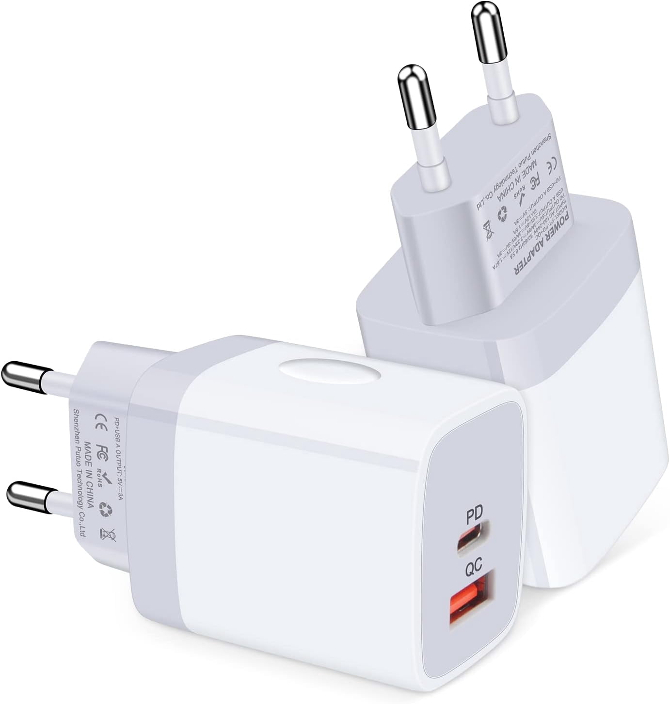 RGHJAR-European Travel Plug Adapter, 2-Pack 2 Port International Plug Adapter Europe Travel Adapter USB C Wall Charger European for iPhone 17 16 15 14 13 12 11 Pro Max XR XS,iPad,Samsung Galaxy A17,P