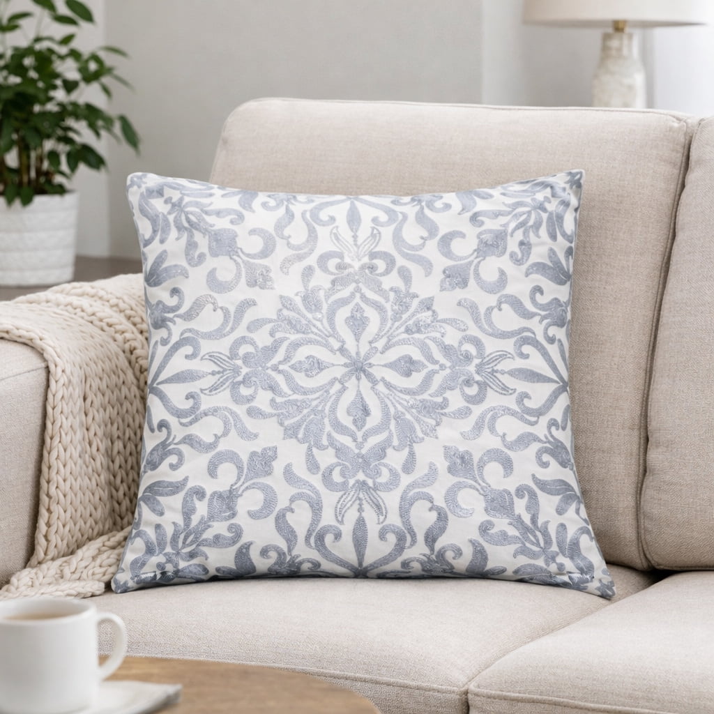 Kelsey Silver Abstract Polyester 20 in. x 20 in. Throw Pillow