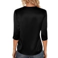 thumbnail image 5 of Womens Satin Silk 3/4 Length Sleeve Tunic Tops Trendy Silky Round Neck Business Casual Shirt Dressy Blouses, Black S, 5 of 6