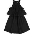 thumbnail image 1 of bar III Mujeres Popover Halter Gargantilla Shift Tiered Vestido, Negro, XS, 1 of 2