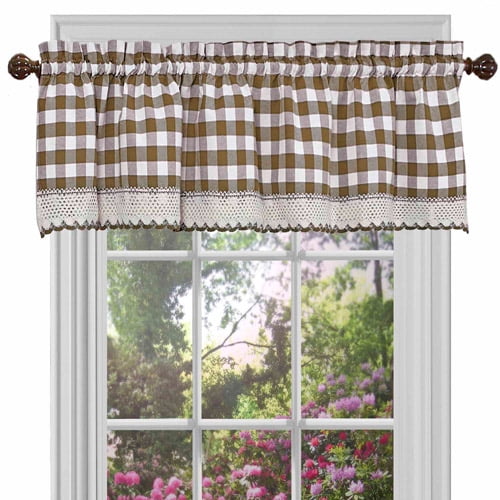 Achim Buffalo Check Window Curtain Valance, 58 x 14, Taupe