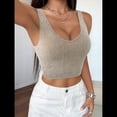 thumbnail image 4 of Tops Cortos Sin Mangas para Mujer con Cuello Cuadrado Acanalado Caqui M, 4 of 7