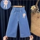 thumbnail image 3 of Odeerbi 2-8 Años Niñas Pantalones Vaqueros de Pierna Ancha Encaje Arco Pantalones Vaqueros de Verano Impreso Fondo Lindo Pantalones de Longitud Completa, 3 of 3