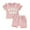 Pink, variant on Boho Newborn Girl Clothes Twin Outfits for Girls, Summer Baby and Toddler Clothing Girls Round Neck Short Sleeved Flying Sleeve Top+solid Color Elastic Waist Shorts Two-piece Set