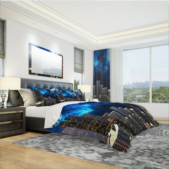 Designart 'Abstract City At Night' Modern & Contemporary Duvet Cover Set