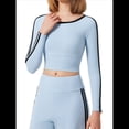 thumbnail image 1 of Tops Deportivos de Larga para Mujer, Camiseta Deportiva Ajustada Y2K para Gimnasio, Conjuntos de Otoño 2025 con Bloques de Color A Luna Azul L, 1 of 10