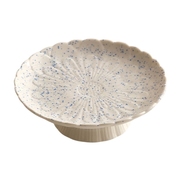 Platos de cerámica altos para frutas de 17 cm (6,7 pulgadas), platos de postre, bandeja para frutas, bandeja para té, cuenco para servir aperitivos, cerámica azul y blanca. Ideal para el hogar, la