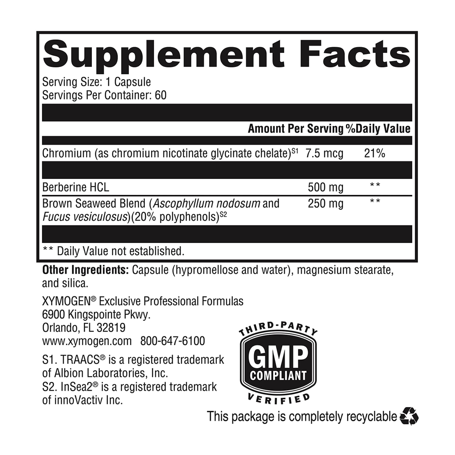 XYMOGEN Berberine with InSea2 - Blend of Polyphenols - Cellular Metabolic & Immune Support - Plant-Based, Gluten-Free & Non-GMO - 60 Capsules