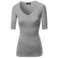 thumbnail image 3 of FashionOutfit Women's Basic Solid Arm Sleeve V Neck T-shirt Tops, 3 of 4