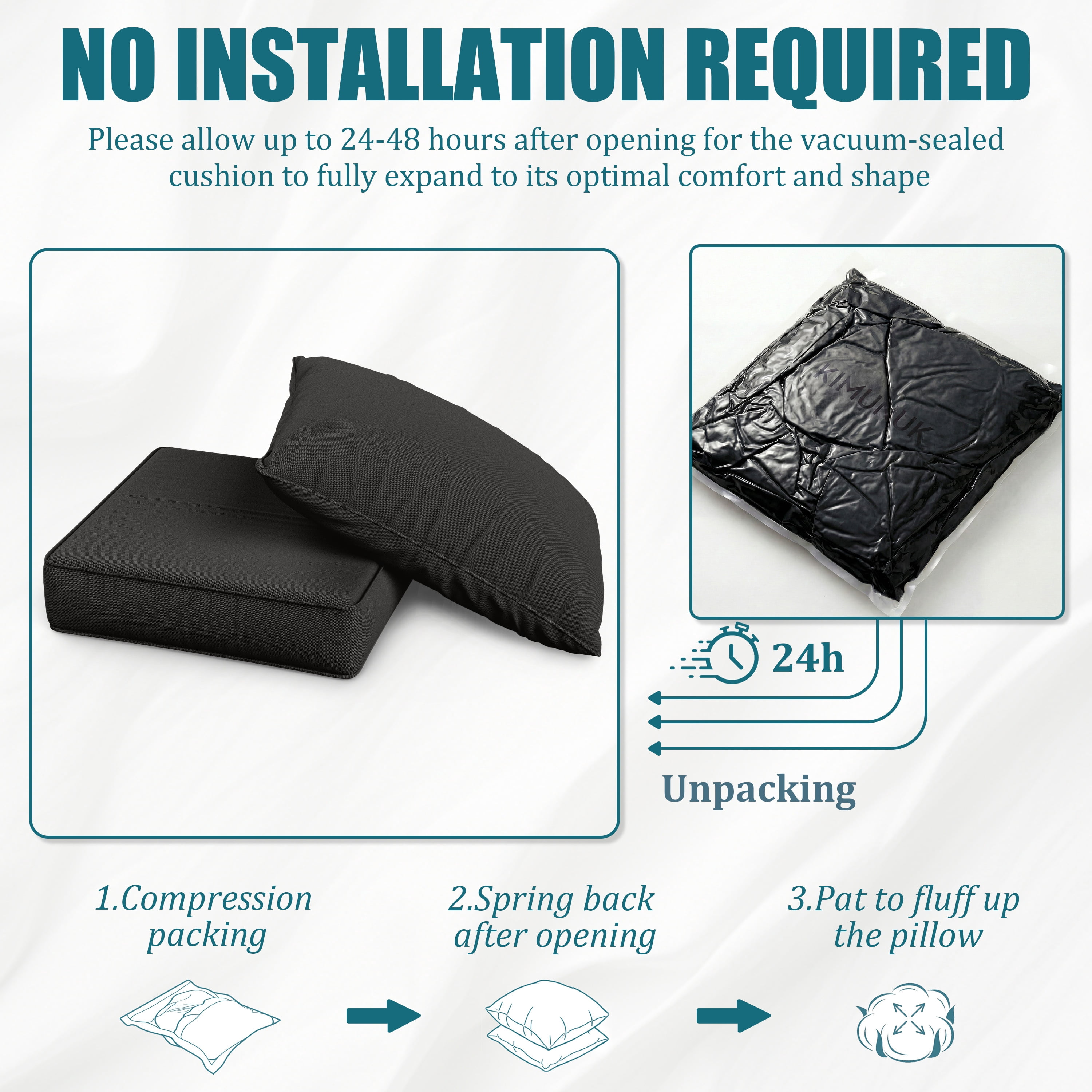 Kimunuk 6 Pack Outdoor Deep Seat Cushion Set, 24" x 24" x 6.5" Patio Furniture Chair Cushions Replacement for Sofa Couch, Black