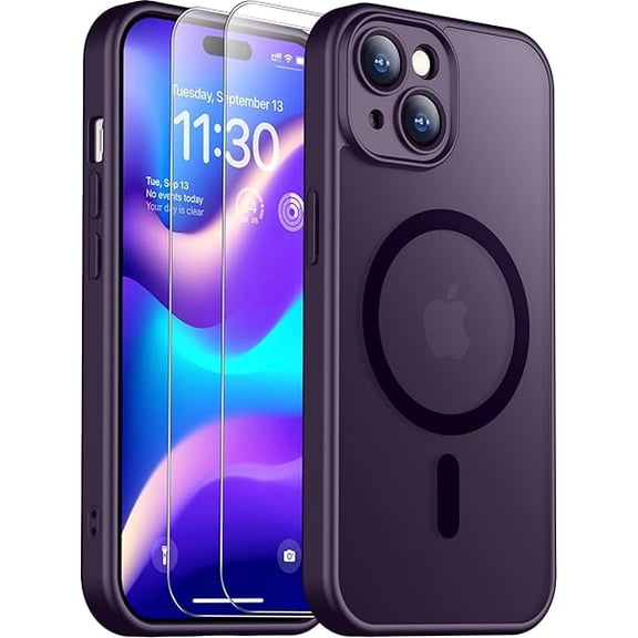 Eryueer for iPhone 15 Plus Case, Magnetic Translucent Matte Case with 2PCS Tempered Glass Screen Protector Slim Phone Case for iPhone 15 Plus 6.7'', Purple