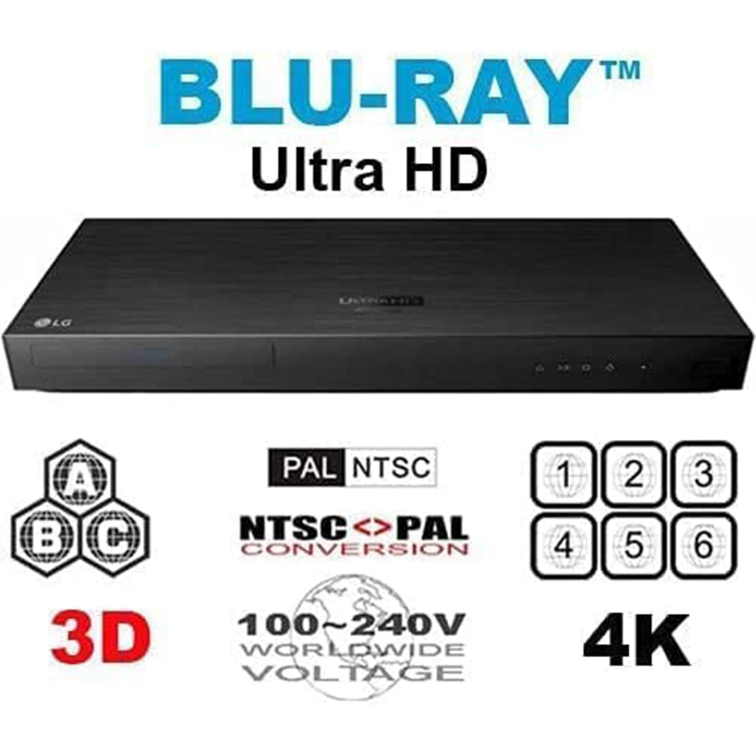LG 4K Ultra Multi Region Blu Ray Player - Multi Zone A B C Blu-Ray Pal NTSC- Dual Voltage - Bundle - image 3 of 7