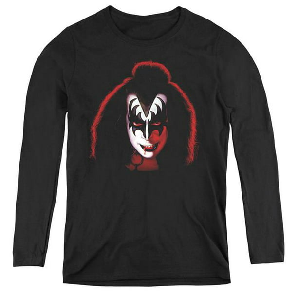 Kiss & Gene Simmons Cover-Womens T-Shirt à Manches Longues&44; Noir - Extra Large