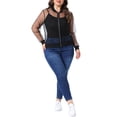 thumbnail image 2 of Agnes Orinda Women's Plus Size Sheer Jackets Long Sleeve Floral Lace Bomber Jacket 3X All Black, 2 of 6