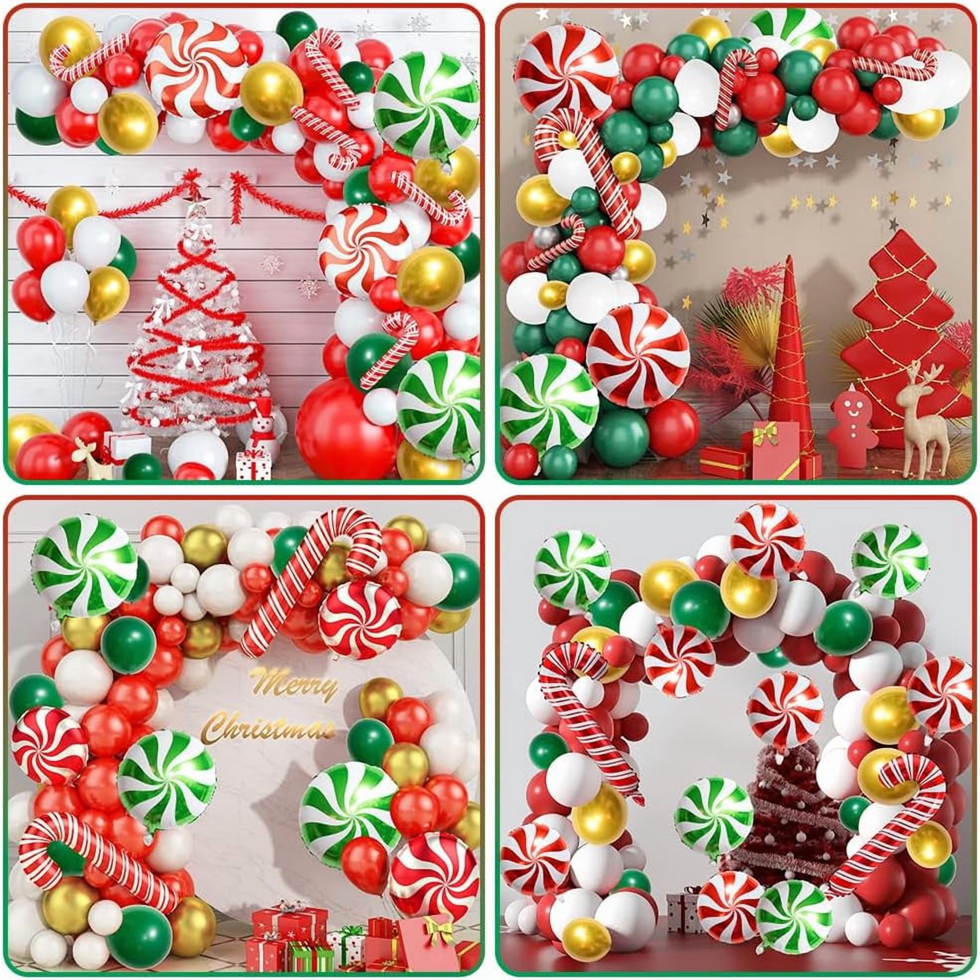 Red Green White Christmas Balloon Garland Arch Kit, Gingerbread Holiday Balloon Arch Kit Xmas Christmas Decorations Balloons Holiday Party Garland Balloons Background Candy Cane Balloon Arch Sets