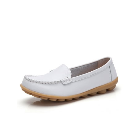 

Woobling Womens Flats Anti-Slip Casual Shoes Round Toe Loafers Women Moccasin Loafer Comfort Nurse Shoe Slip On Low Top White 6.5