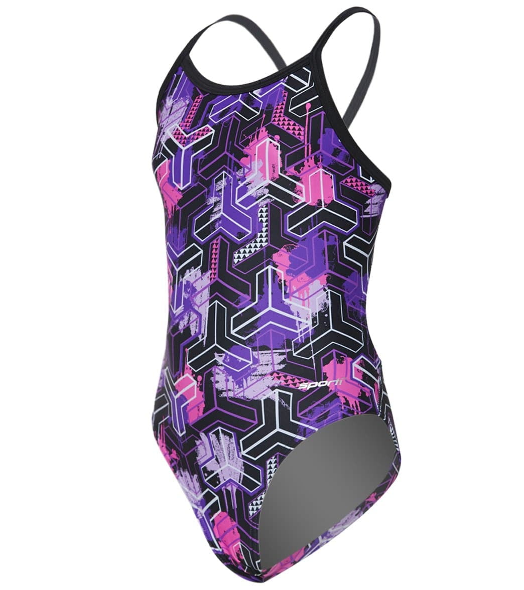 Sporti Trifecta Thin Strap One Piece Swimsuit Youth 22-28 (26Y, Purple ...