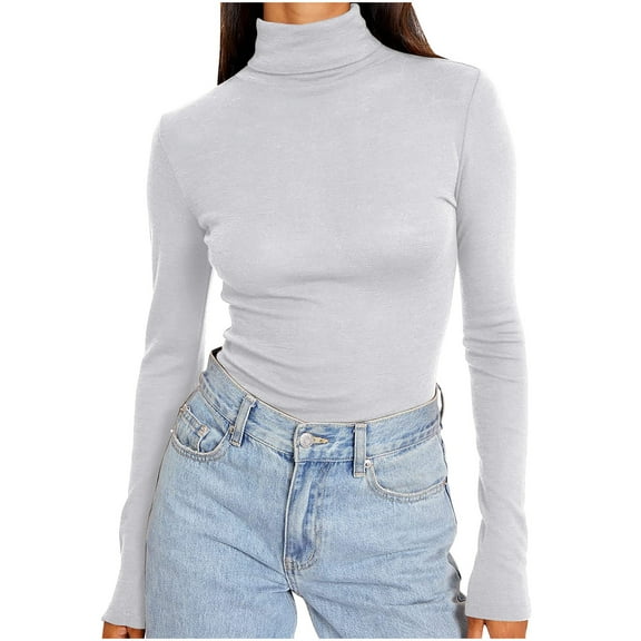 LIaqionyy Turtleneck Long Sleeve for Women's Shirts Fall Fashion Basic Thermal Underwear Tops Winter Clothes S-5XL