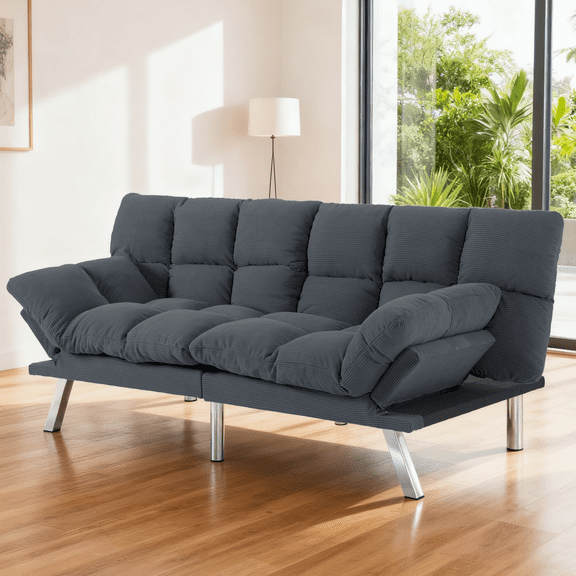 Gewnee Pullout Couch Bed,3 in 1 Convertible Sleeper Sofa Bed,Futon Corduroy Loveseat with Adjustable Backrest for Apartment and Office.Dark Grey