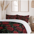 thumbnail image 6 of Ambesonne Rose Duvet Cover Sets, Retro Petals Leaves Growth, 2-King, Ruby Hunter Green Black, 6 of 7