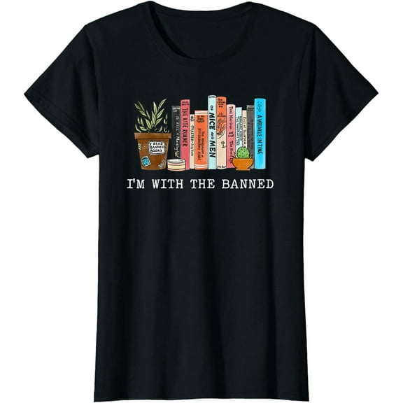 Womens Tshirt I'm with The Banned Books Shirt Geek Casual Short Sleeve Tops Black X-Large