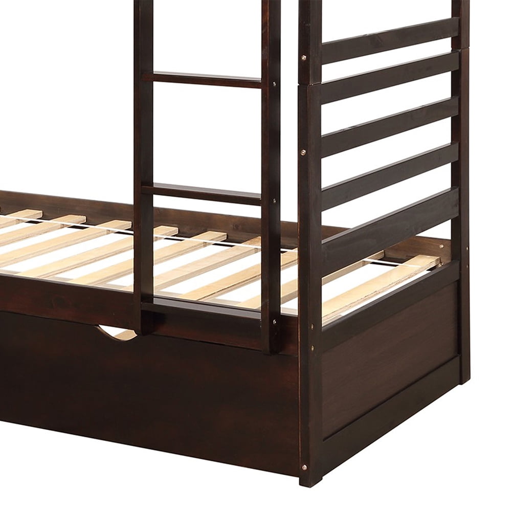 Lowestbest Solid Wood Bunk Bed Frame with Trundle for Kids and Teens, Twin Over Twin Size, Espresso Lowestbest Solid Wood Bunk Bed Frame with Trundle for Kids and Teens, Twin Over Twin Size, Espresso