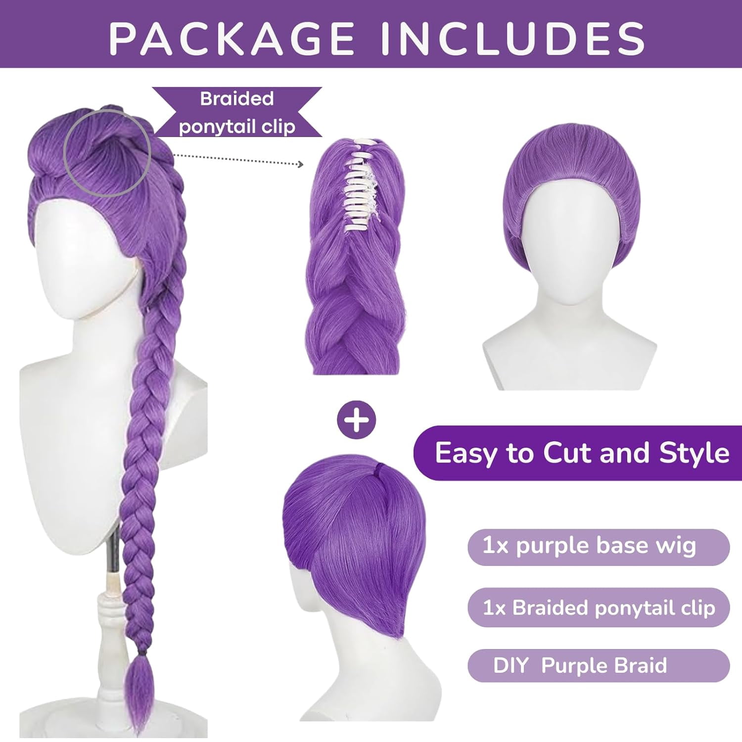 Adakot Purple Braiding Wigs for Women Girls, 47Inch Long Braid Hair Wigs