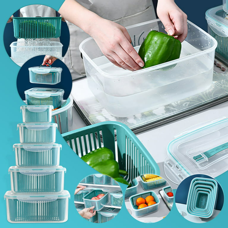 1 Pcs Fruit Vegetable Storage Containers for Fridge Berries Vegetable Wash  Vegetables Dehydration with Lids 1pc Double-Layer Drain Fresh-Keeping Box ( Rectangular) Extra-Large Box+Drain Basket 5800ML 