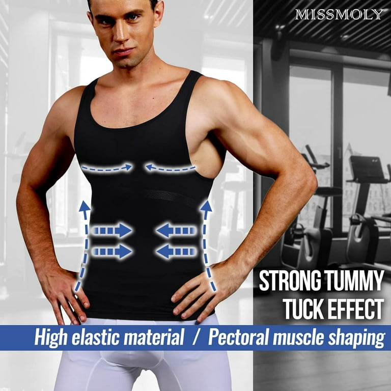 SHAPERIN Men's Slimming Body Shaper Vest Shirt Abs Abdomen Compression  Shirt Moobs Workout Tank Tops Undershirts