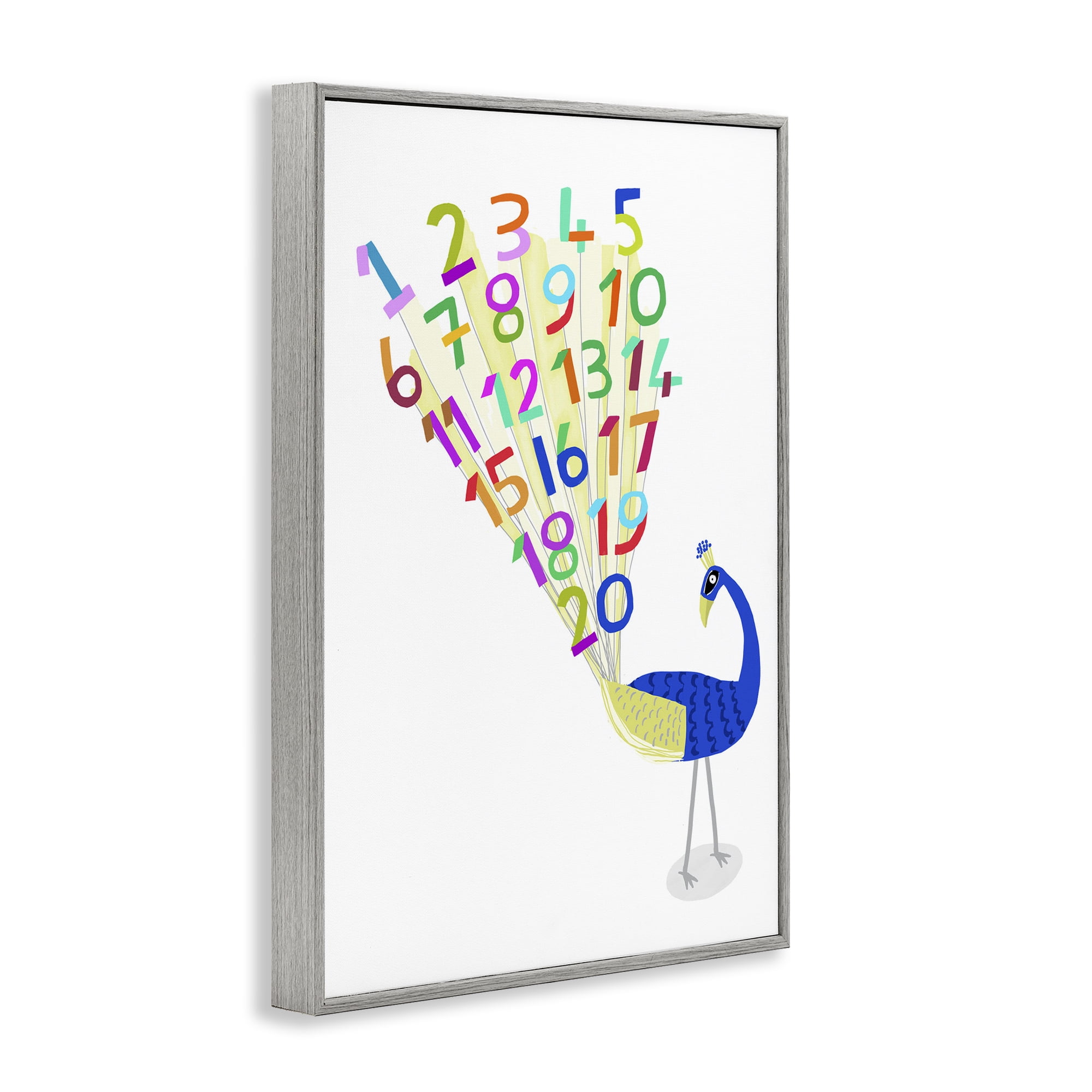 Stupell Industries Peacock with Numbers Animals & Insects Painting Gray Framed Art Print Wall Art, 20 x 30