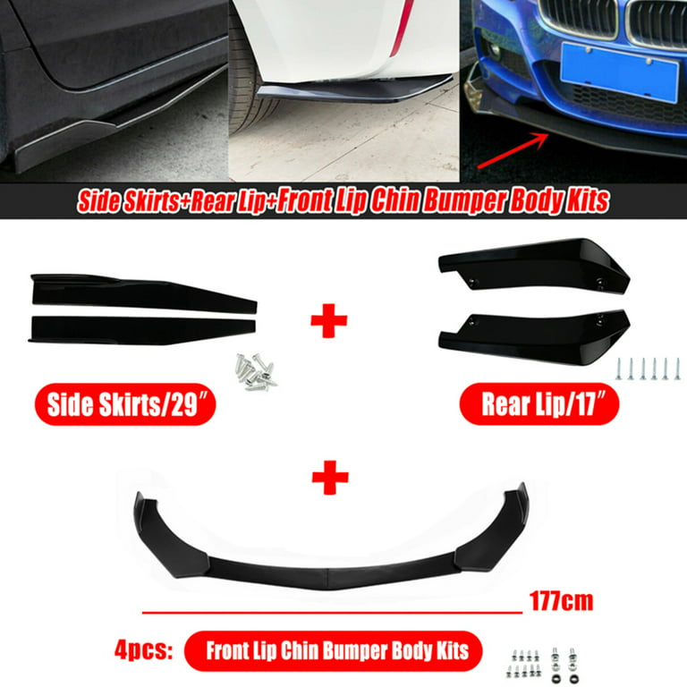 4PCS Front Bumper Lip Spoiler Body Kit, Glossy Black Durable ABS Chin Spoiler  for Universal FIT Car Such as for BMW for HONDA for AUDI for VW Etc 
