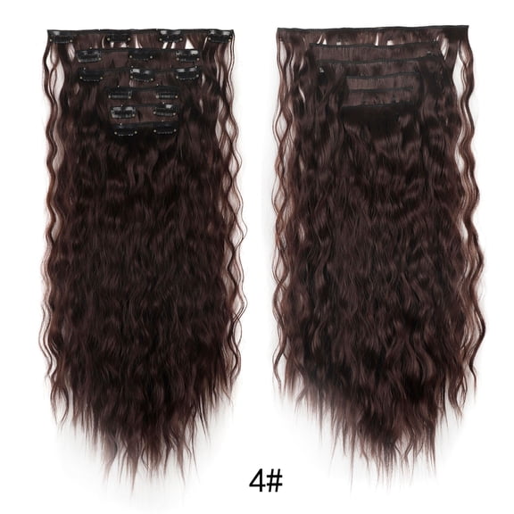 Xiao Hua Women's Wig Hair Patch, 23.6 inches long natural style hair extensions, 6-piece clip on synthetic hair, soft heat set synthetic hair extensions, wavy roll on wig extensions, brown