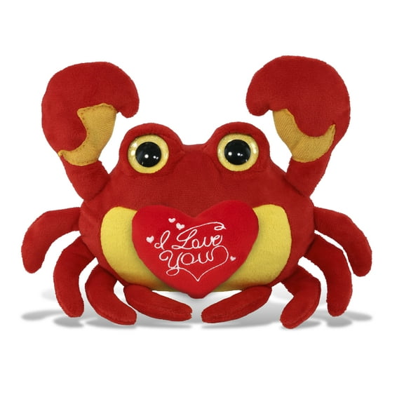 DolliBu I Love You Plush Super Soft Big Eye Crab - Cute Stuffed Animal Crab with Red Heart Plush for Valentines, Anniversary, Romantic Date, Boyfriend, or Girlfriend Gift - 8 Inches