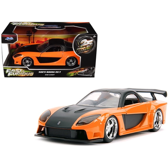 Han's Mazda RX-7 RHD Orange Metallic and Black "25 Years of Fast & Furious" "Tokyo Drift" (2006) 1/32 Diecast Model Car by Jada