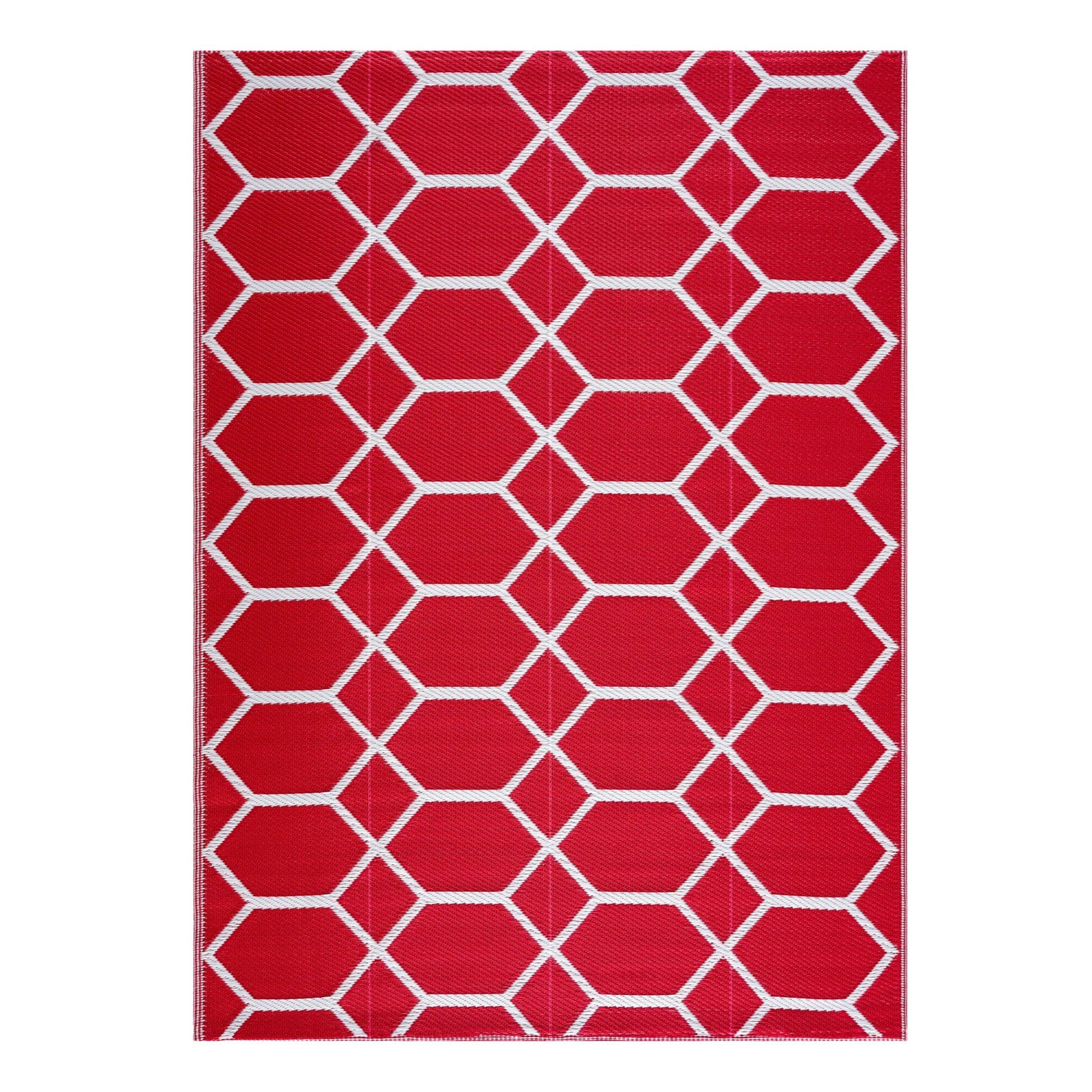 Outdoor Rug - Folded Design - Recycled Plastic Mat for Patio, Camping, Beach, Balcony, Porch, Deck - Weather, Water, Stain, Lightweight, Fade and UV Resistant - Miami - Red & White