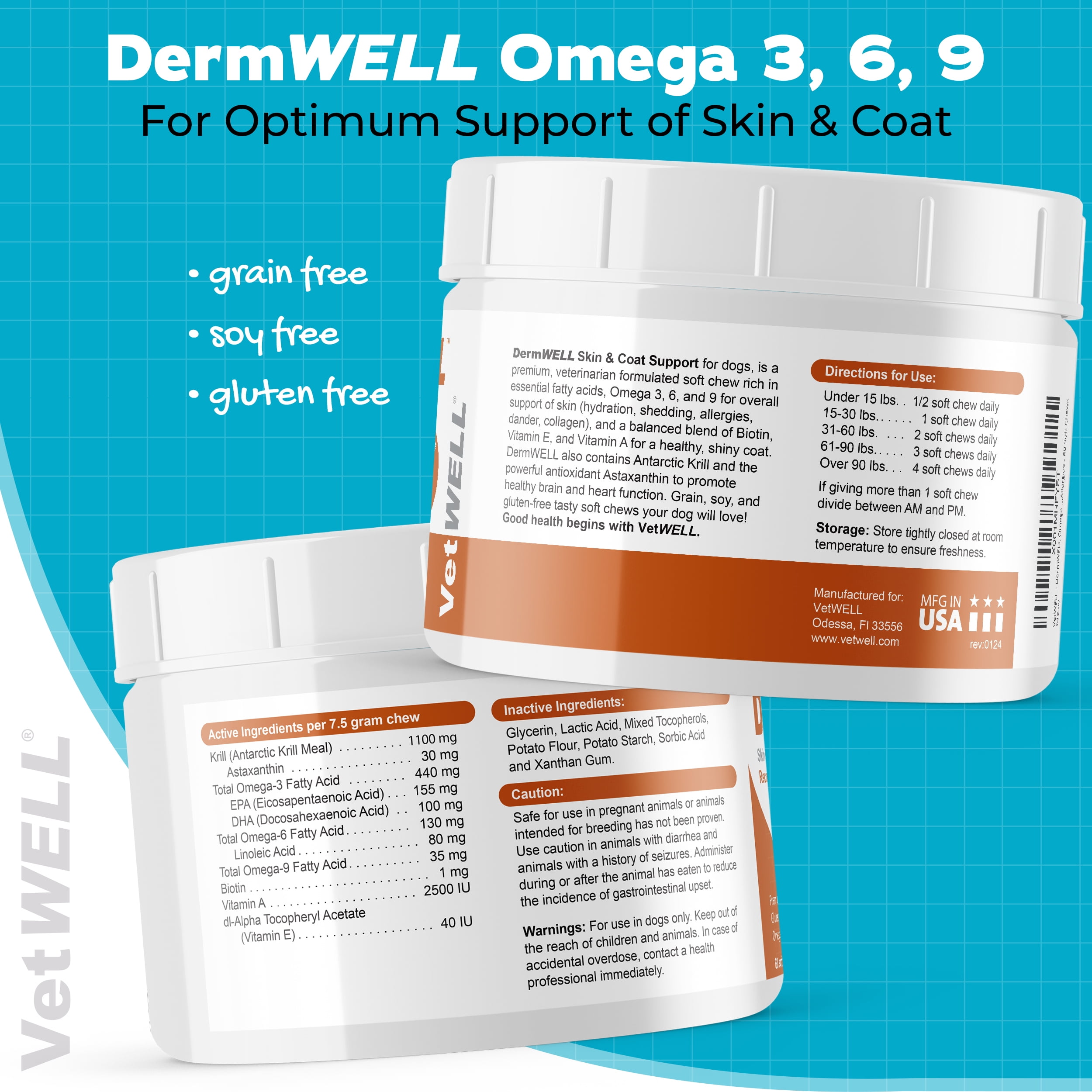VetWELL Omega 3 Supplement for Dogs with Krill Oil and Astaxanthin, 60 Count