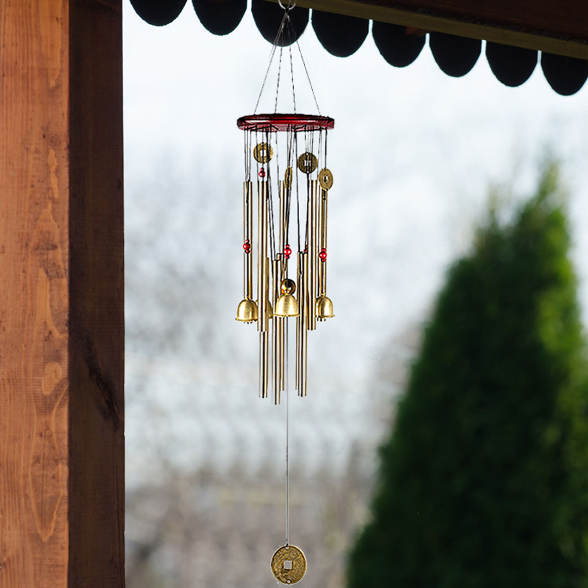 Outdoor Living Window Wind Chimes Yard Garden Bells Chinese Copper Coin 8 Tubes 