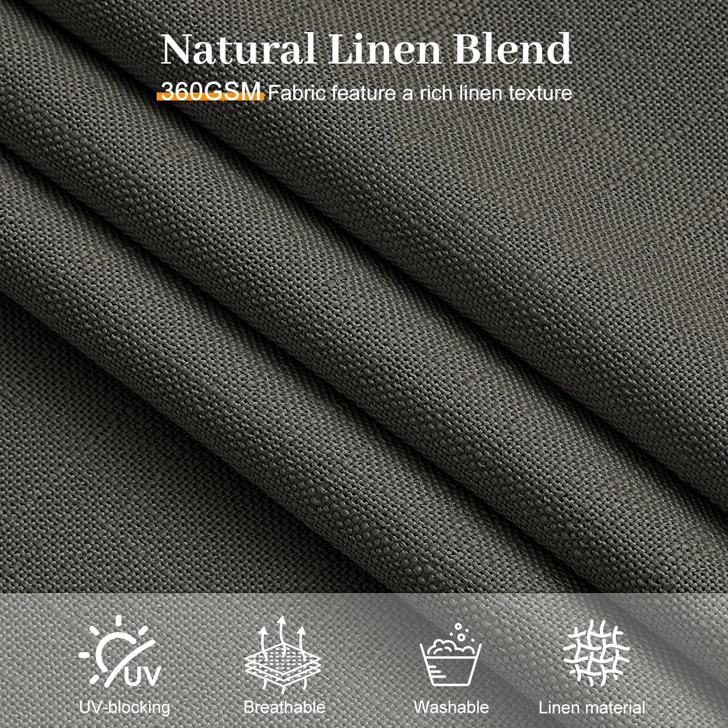 Nalqet Pinch Pleated Linen Curtains 84 inch Length 2 Panels Set, Light Filtering Linen Blend Sheer Drapes Memory Trained Pleated Curtain Back Tab with Hooks Rings for Living Room Bedroom, Dark Grey