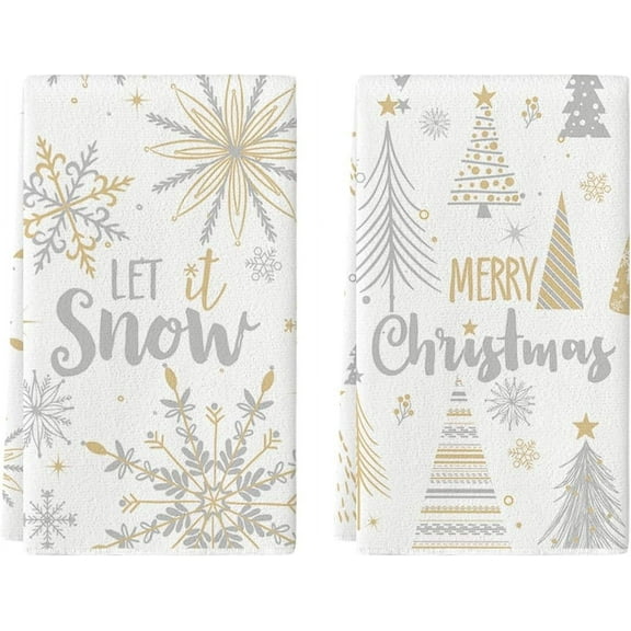 SOME THING Snowflake Let It Snow Xmas Trees Merry Christmas Kitchen Towels Dish Towels, 18x26 Inch Daily Seasonal Winter Decoration Hand Towels Set of 2