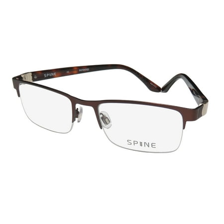 New Spine 2004 Mens Rectangular Half-Rim Brown Premium Distinct Contemporary Original Frame Demo Lenses 52-19-140 Flexible Hinges Eyeglasses/Spectacles