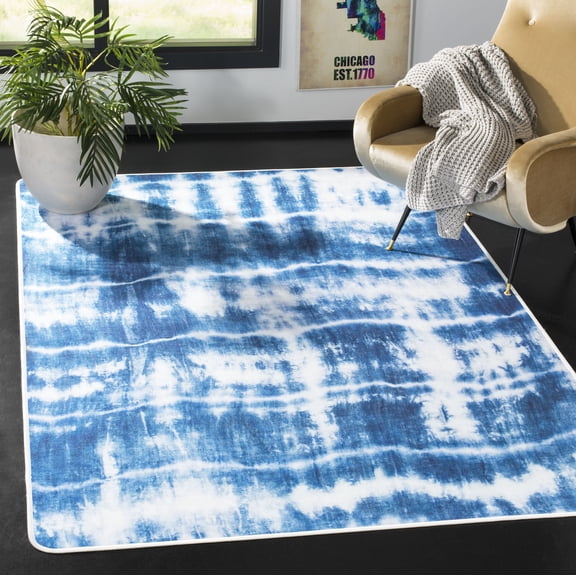 Safavieh Daytona Donal Abstract Polyester Machine Washable Area Rug, Ivory/Blue, 5'1" x 7'6"